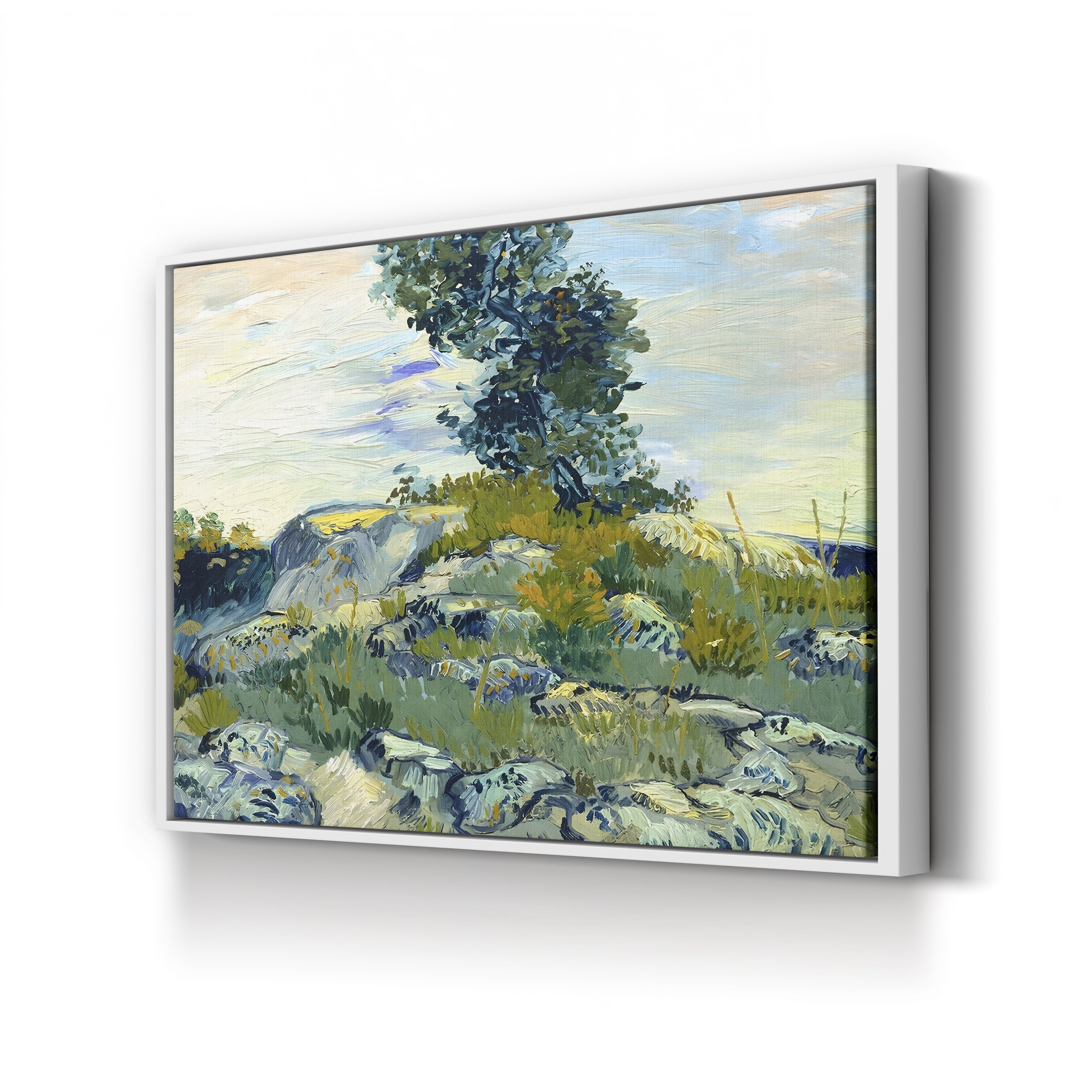 Rocks with Oak Tree, 1888 – Vincent van Gogh Wall Art | Post-Impressionist Arles Landscape Canvas Print