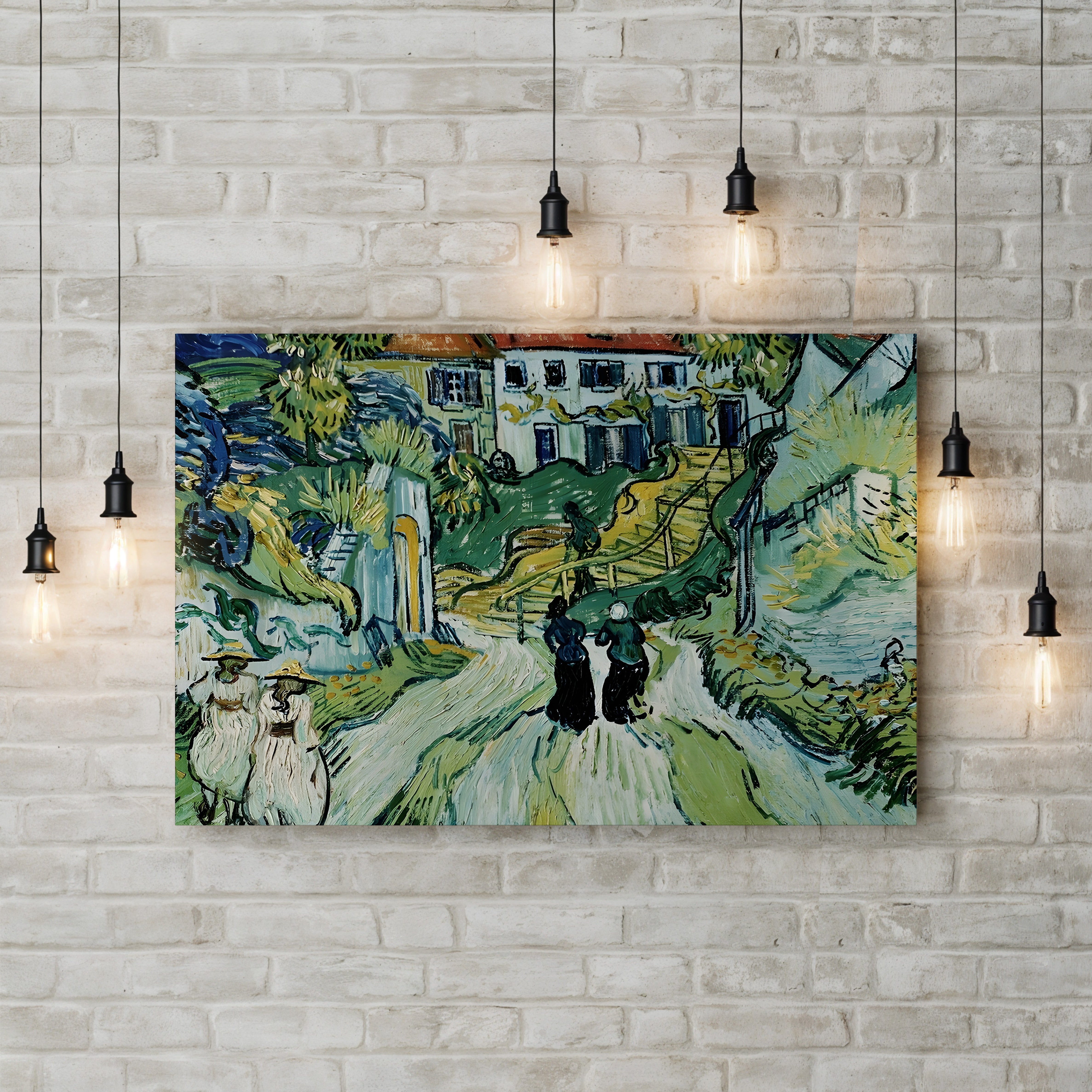 Stairway at Auvers – Vincent van Gogh Wall Art | Post-Impressionist Village Scene Canvas Print
