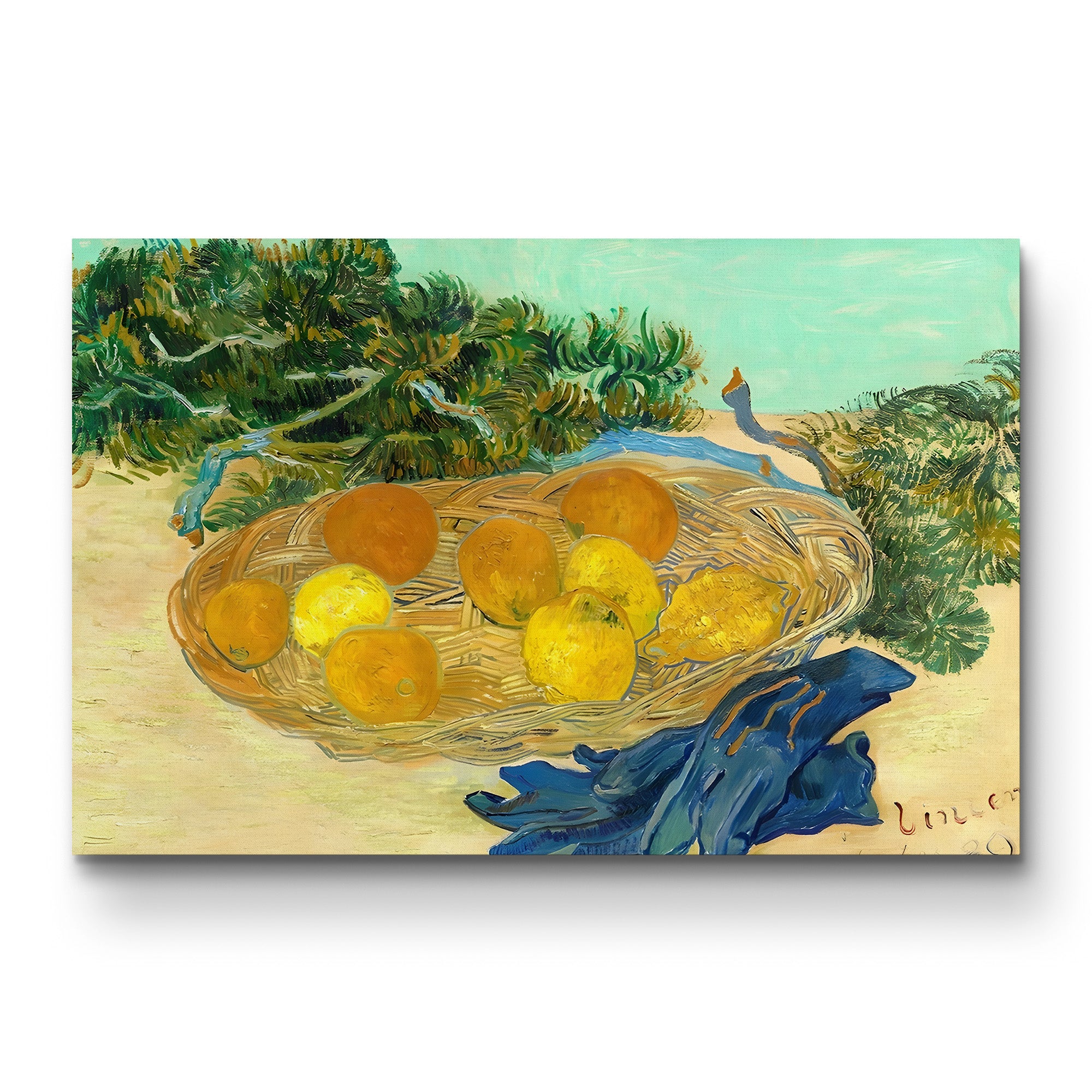 Still Life of Oranges and Lemons with Blue Gloves, 1889 – Vincent van Gogh Wall Art | Post-Impressionist Still Life Canvas Print