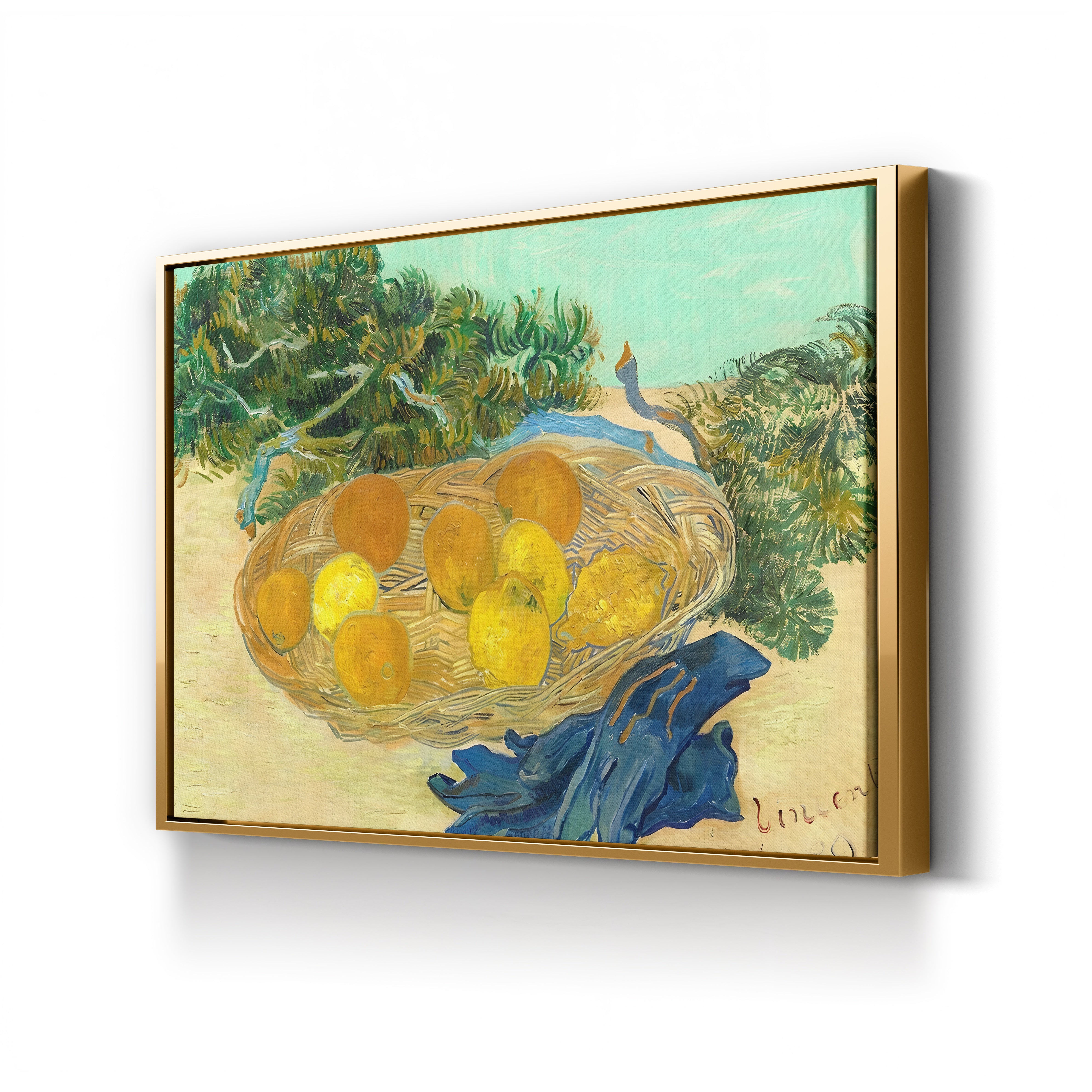 Still Life of Oranges and Lemons with Blue Gloves, 1889 – Vincent van Gogh Wall Art | Post-Impressionist Still Life Canvas Print