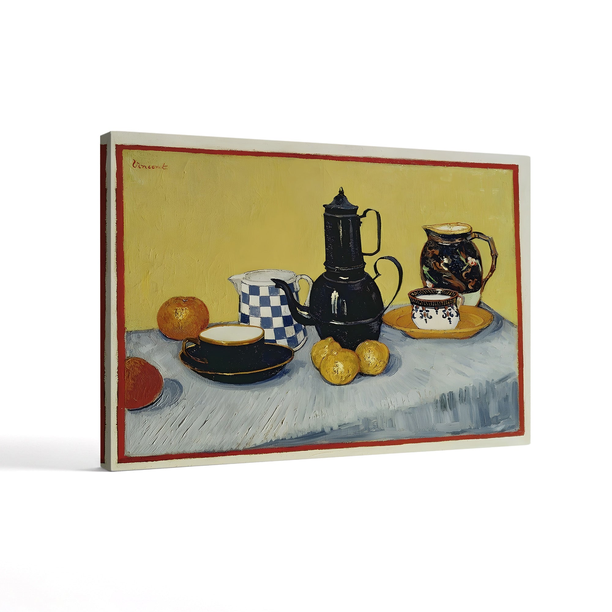 Still Life with Blue Enamel Coffeepot, Earthenware and Fruit, 1888 – Vincent van Gogh Wall Art | Post-Impressionist Still Life Canvas Print