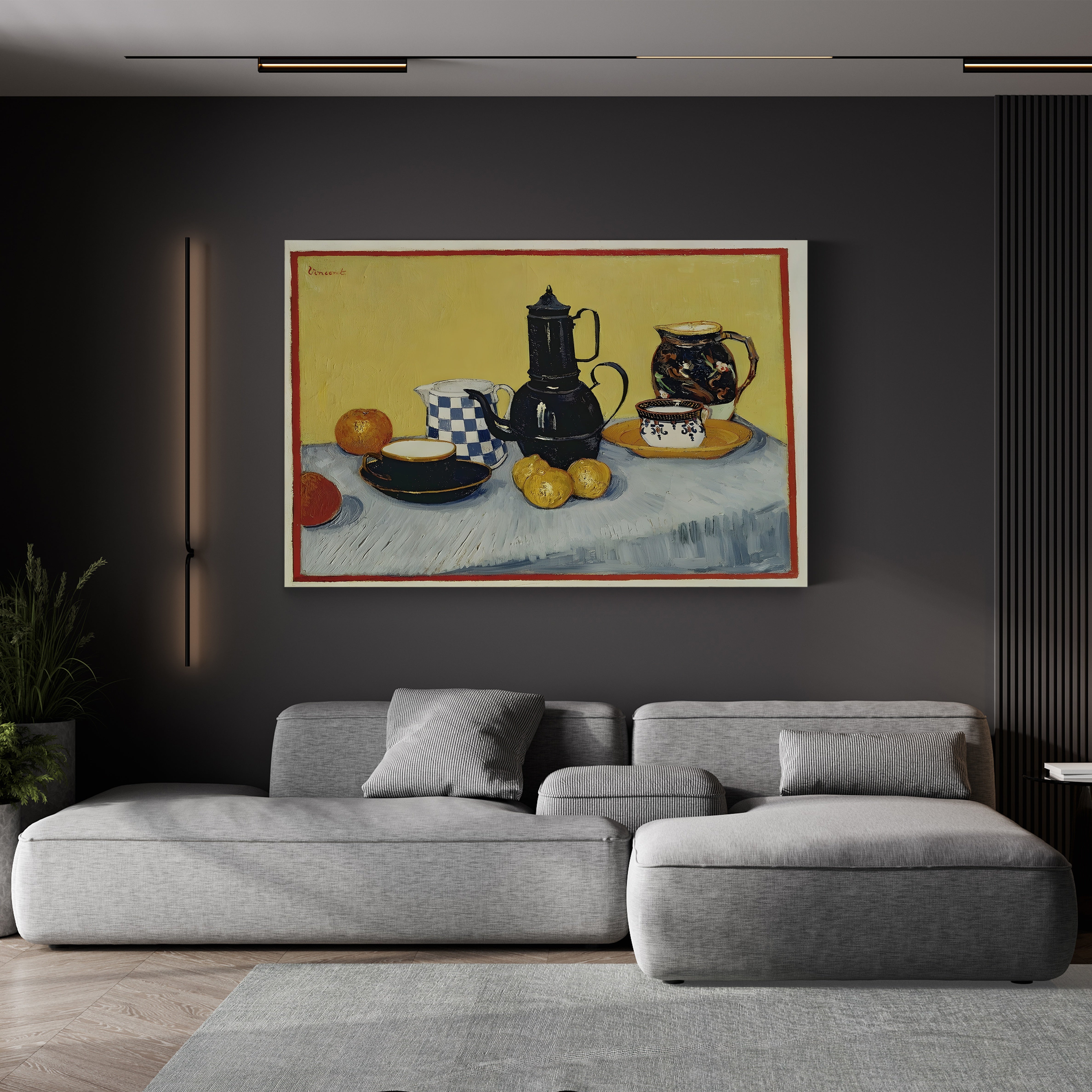 Still Life with Blue Enamel Coffeepot, Earthenware and Fruit, 1888 – Vincent van Gogh Wall Art | Post-Impressionist Still Life Canvas Print