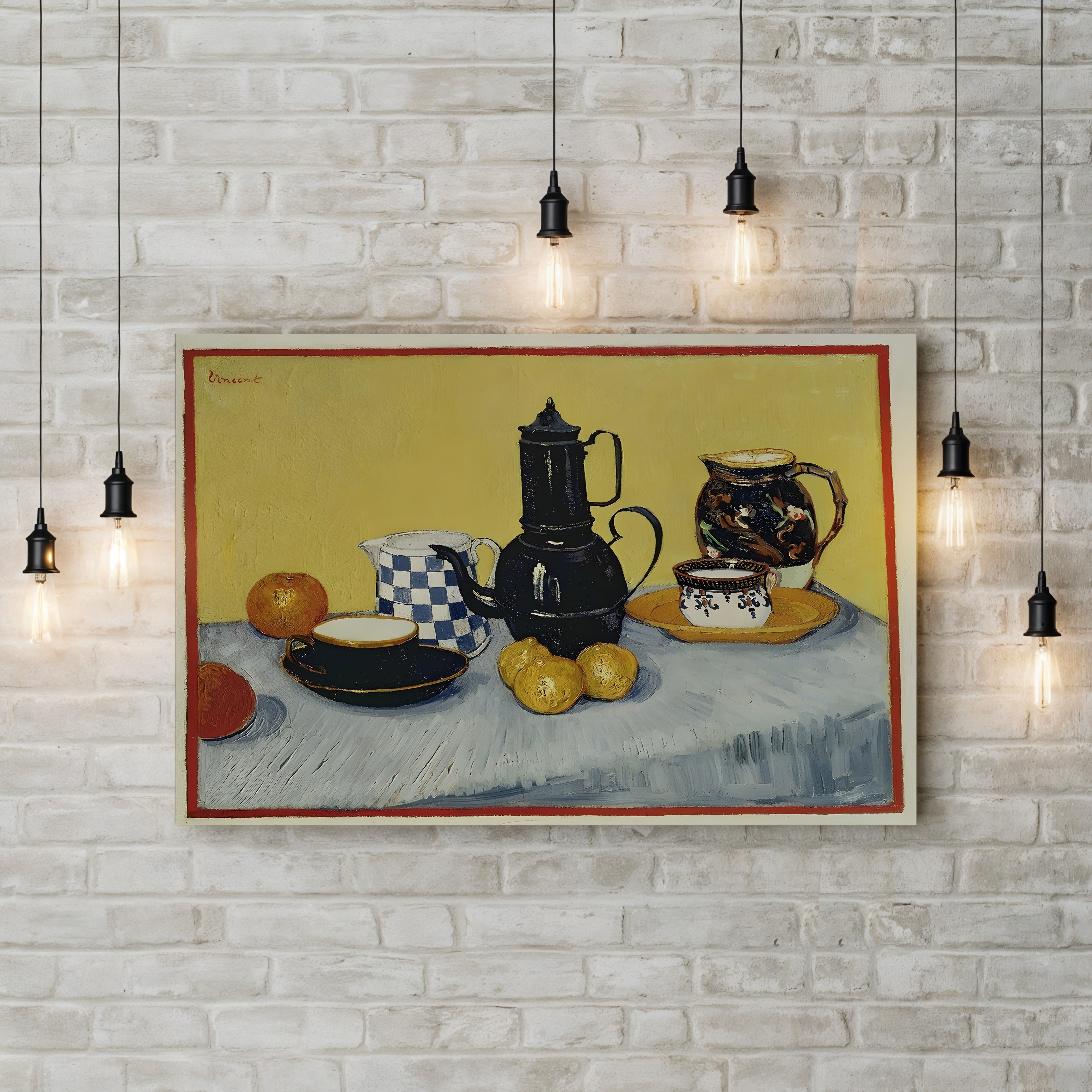 Still Life with Blue Enamel Coffeepot, Earthenware and Fruit, 1888 – Vincent van Gogh Wall Art | Post-Impressionist Still Life Canvas Print