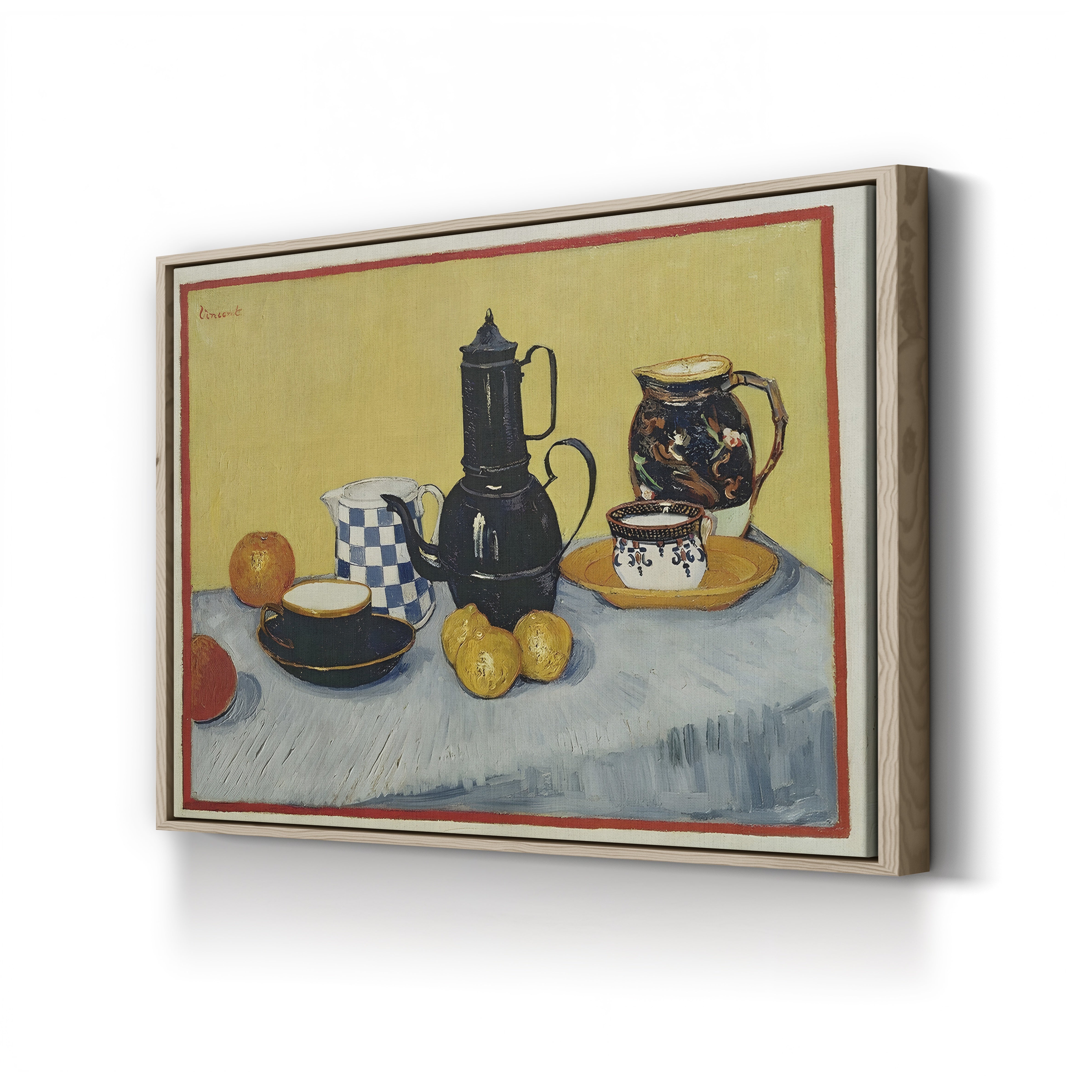 Still Life with Blue Enamel Coffeepot, Earthenware and Fruit, 1888 – Vincent van Gogh Wall Art | Post-Impressionist Still Life Canvas Print