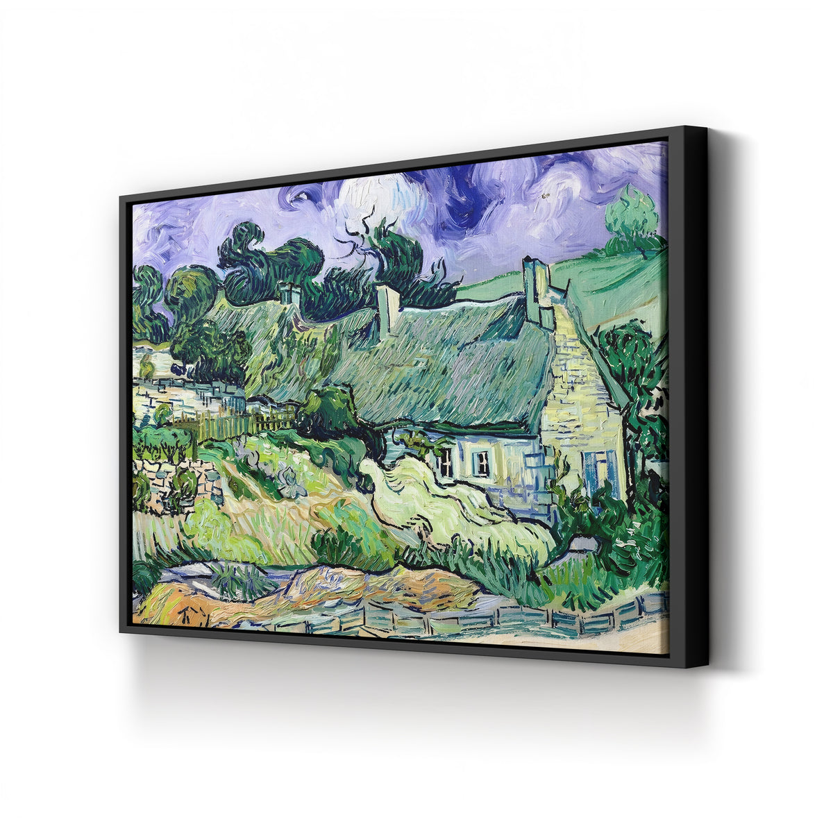 Thatched Cottages at Cordeville by Vincent van Gogh canvas print in black frame