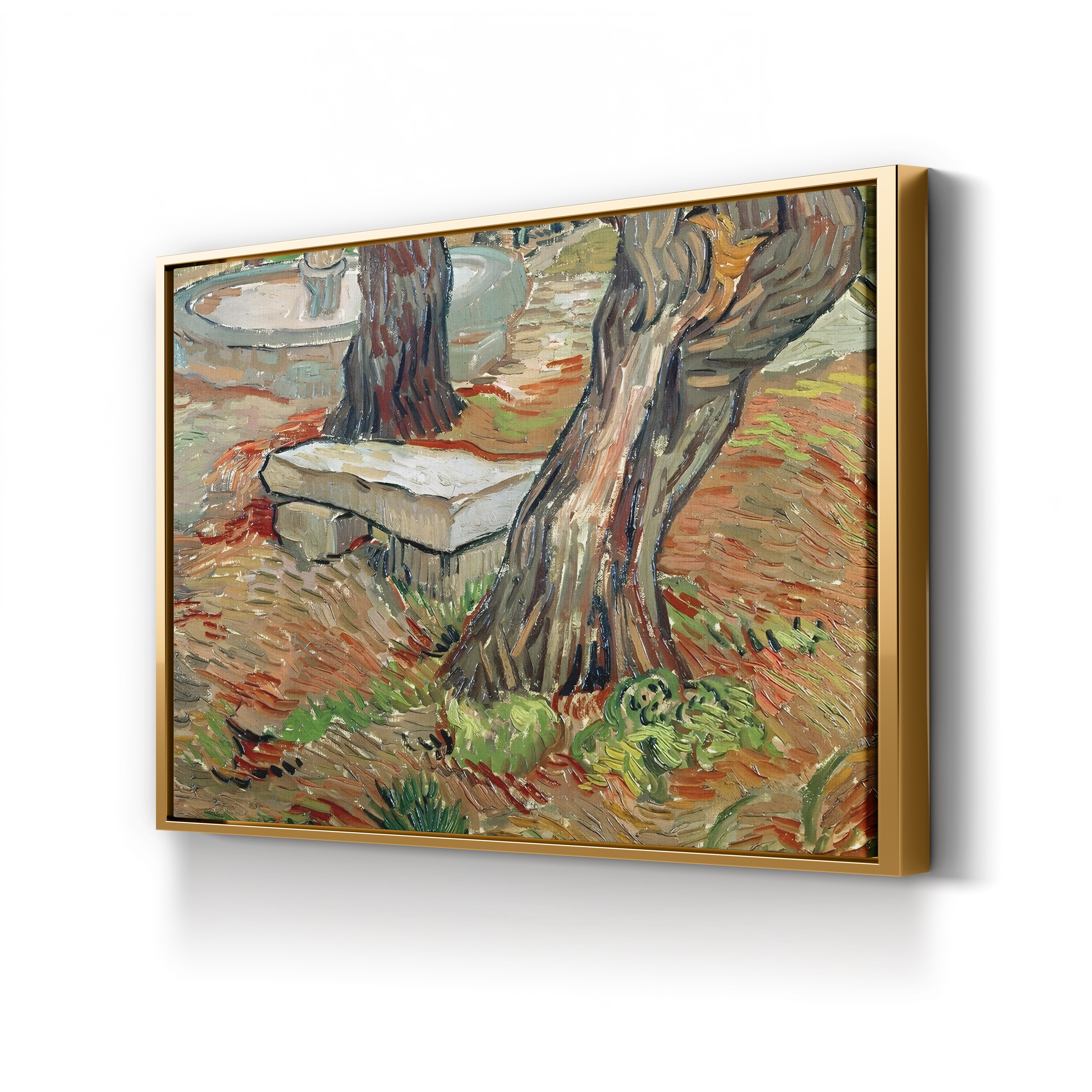 The Bench at Saint-Rémy, 1889 – Vincent van Gogh Wall Art | Post-Impressionist Garden Canvas Print