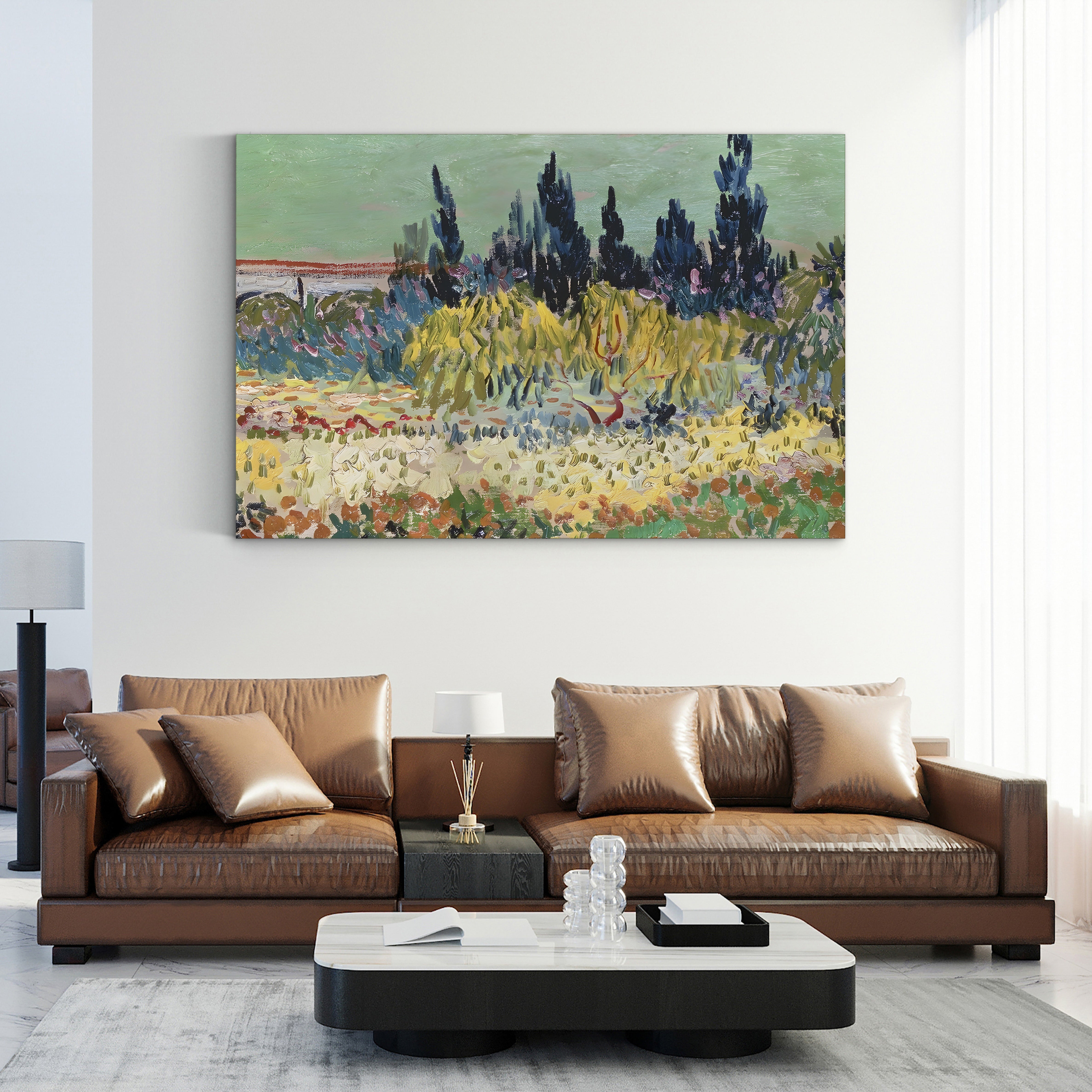 The Garden at Arles: Detail of the Cypress Trees, 1888 – Vincent van Gogh Wall Art | Post-Impressionist Canvas Print