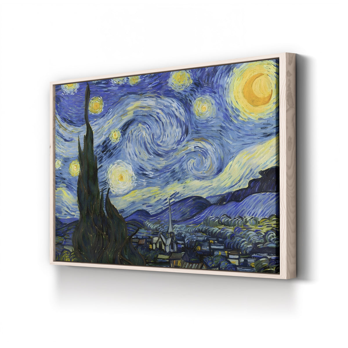 The Starry Night, c. 1889 by Vincent van Gogh canvas print in Natural frame