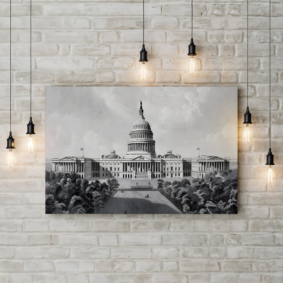U.S. Capitol Building, Washington, D.C. canvas print displayed on a wall with accent lighting